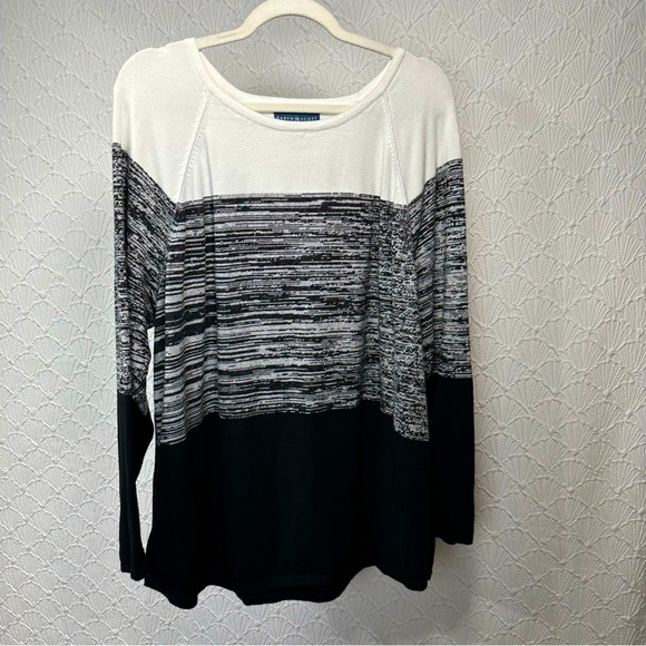 Karen Scott Woman’s Knit Color block Long Sleeve Round Neck Sweater Size 2X - Picture 1 of 5